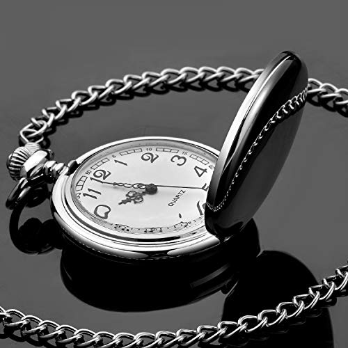 LYMFHCH Smooth Vintage Pocket Watch with Chain, Arabic Numerals Scale Mens Watch Christmas Graduation Birthday Gifts Fathers Day