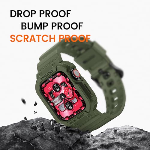 amBand Compatible for Apple Watch Band 41mm 40mm 38mm with Bumper Case, Rugged Men Women Bands for iWatch SE 3 SE2nd SE Series 9 8 7 6 5 4 3 2 1, Sport Military Protective Cases Drop-Proof, Green