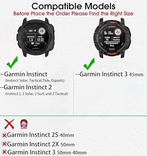Leather Watch Band for Garmin Instinct/Instinct 2 Solar / Instinct3 45mm, Soft Genuine Leather with Silicone Sweatproof Wrist Strap for Garmin Instinct Tactical/Tide/Esports/Instinct Solar-Max Wrist 8.1"