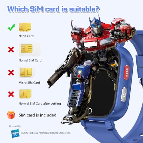 Transformers 4G Kids Smart Watch with GPS Tracker for Boys Girls Two Way Call Video Chat SOS IP68 Waterproof Pedometer Gift for Child 4-12 Year Olds