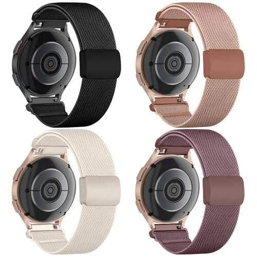 Chinber 4 Pack Stretchy Band Compatible with Samsung Galaxy Watch 7 6 5 4 FE Band 40mm 44mm/5 Pro 45mm/Active 2/Watch3 41mm/Galaxy Watch 6 4 Classic, 20mm Magnetic Elastic Nylon Sport Women Men Bands