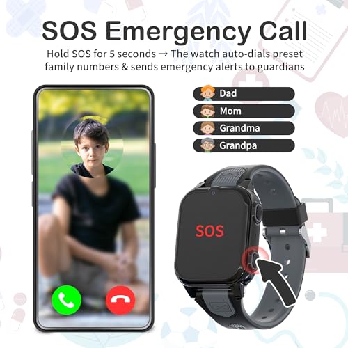 4G Kids Smart Watch with GPS Tracker Video Voice Calling Text Chat SOS Call, Waterproof Smartwatch Age 5-12, Wallpaper Store School Model Camera Pedometer Game Alarm Clock Stopwatch for Kid(Blue)
