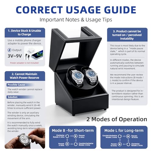 Mcbazel Watch Winder for Automatic Watches, Double Automatic Watch Winder Box with Quiet Japan-made Motor, Automatic Watch Display Storage Rotation Wristwatch Box with 2 Slots (Black PU Leather)