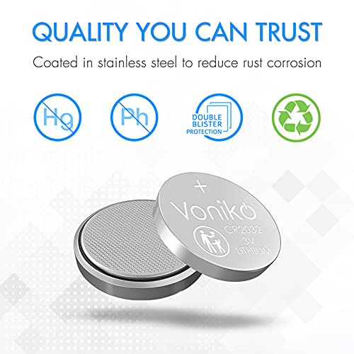 Voniko CR2032 3V Lithium Batteries 6 Pack for Child Safety, Compatible with AirTag, Key Fobs, Thermometers, Scales – 7 Years Shelf Life