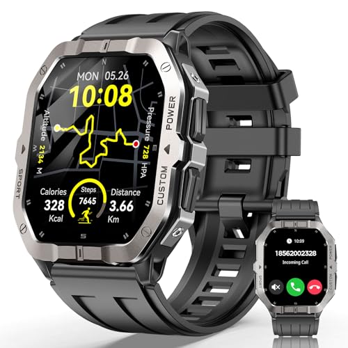 Smart Watches for Men (Answer/Make Calls), 2.02'' Military Smart Watch Built-in GPS with Sleep Monitor/Heart Rate/100+ Sport Modes, Waterproof Smartwatch Fitness Tracker for Android and iPhone Black