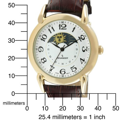 Peugeot Men's 14K Gold Plated Vintage Moon Phase Leather Dress Watch
