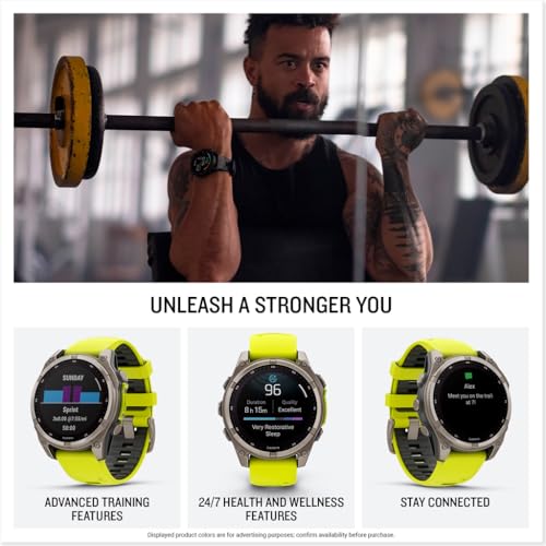Garmin fēnix® 8 – 47 mm, Solar, Sapphire, Premium Multisport GPS Smartwatch, Long-Lasting Battery Life, Dive-Rated, Built-in LED Flashlight, Titanium with Amp Yellow/Graphite Band