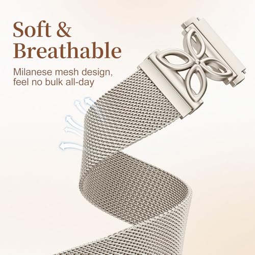 Getino Magnetic Metal Strap Compatible with Galaxy Watch 7 Band, Galaxy Watch 6 Classic Band FE 5 Pro 4 Active 2, 20mm Milanese Floral Dressy Wristband for Samsung Watch Bands Women 40mm 44mm 45mm