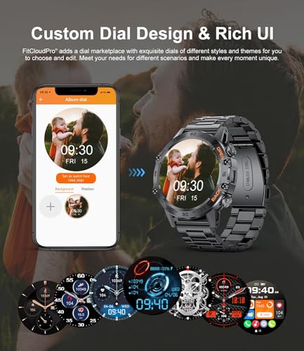 SUNKTA Military Smart Watch for Men(Answer/Dial Calls),100 Sports Modes, 5ATM Waterproof Fitness Watch with Heart Rate/SpO2/Blood Pressure for Android and iOS,1.39''HD DIY Screen Smartwatch Black