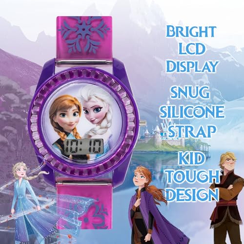 Disney Frozen Kids Digital Watch – Anna & Elsa LCD Timepiece, Purple Printed Strap, Easy-Read Display, Lightweight & Comfortable – Fits Wrists 5.5" to 8"