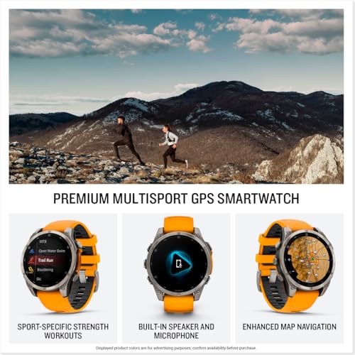 Garmin fēnix® 8 – 47 mm, AMOLED, Sapphire, Premium Multisport GPS Smartwatch, Long-Lasting Battery Life, Dive-Rated, Built-in LED Flashlight, Titanium with Spark Orange/Graphite Band