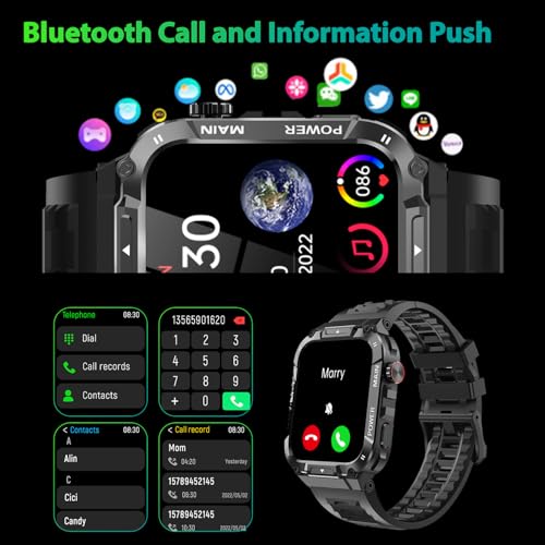 Military Smart Watch for Men with Call Function,Fitness Smartwatch for Android Phones and iPhone,Waterproof Fitness Tracker with Blood Oxygen/Heart Rate/Sleep/100+ Sport Modes, Watches for Men