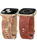 Minyee 2 Packs Floral Engraved Band Compatible with Fitbit Versa 4/Versa 3/Sense 2/Sense Band Women, Cute Silicone Dandelion Sunflower Design Soft Sport Fancy Summer Strap for Versa 4