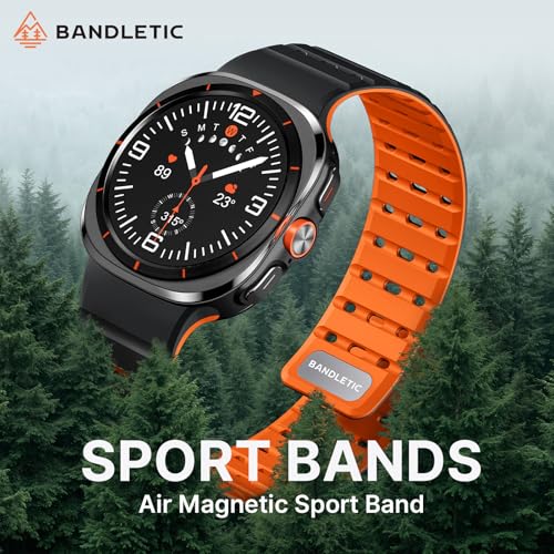 Bandletic Magnetic Sport Band Compatible with Samsung Galaxy Watch Ultra Bands (2025/2024) 47mm, Rugged Thin Soft Silicone Waterproof Strap Replacement Wristbands for Men Women, Black/Orange