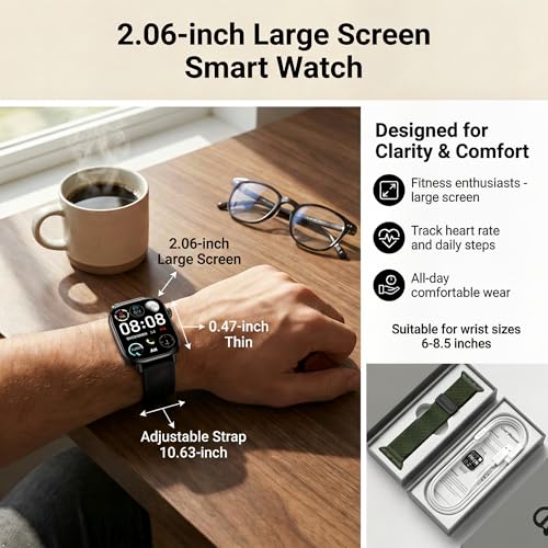 moutarlier 2026 Distance & Pace GPS Running Watch for Runners - Call & Text, AMOLED Large Screen, 50m Waterproof Swimming, Calorie & Step Counter, 2 Bands, Long Battery, for Seniors Men Women (Black)