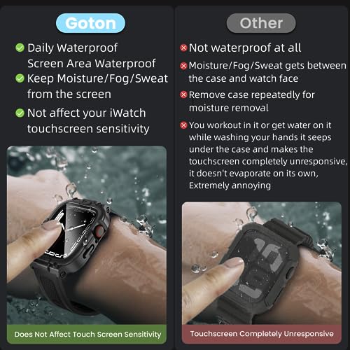 Goton 3 in 1 Waterproof Case with Band for Apple Watch with Built-in Tempered Glass Screen Protector 44mm, 360° Shockproof Bumper Face Cover with Band for Apple Watch SE 3/SE 2/SE, Series 6/5/4, 44mm