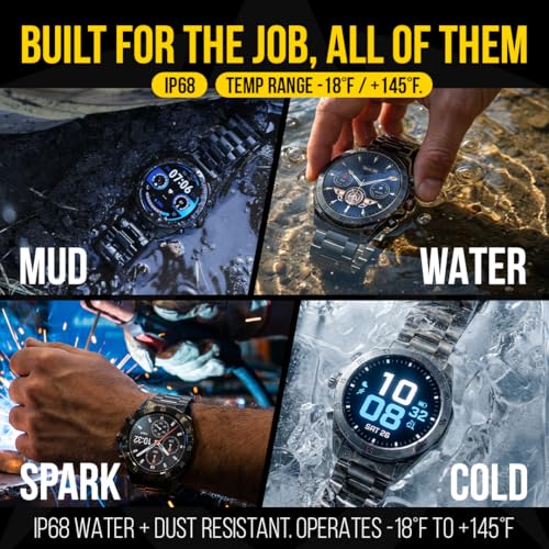 ALPHAGEAR Commander Smartwatch for Men, Tactical Military Smart Watch, 12-Day Battery, AMOLED Display, Bluetooth Calling, IP68 Water Resistant, Stainless Steel, for Android iPhone, Dark Gray
