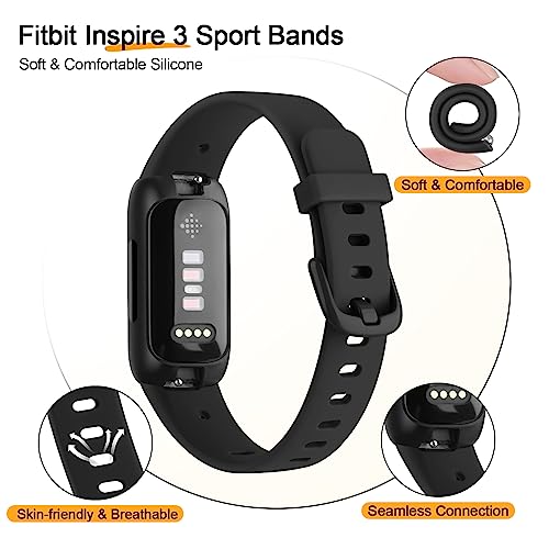 2 Pack Bands Compatible with Fitbit Inspire 3 Bands for Women Men, Sport Silicone Adjustable Replacement Straps for Fitbit Inspire 3 Fitness Tracke (Black/Black)