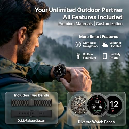 WalkerFit Smart Watch for Men (Answer/Make Call), 1.43" AMOLED 5ATM Waterproof Fitness Tracker with 178+ Sports Modes, Heart Rate/SpO2/Sleep Monitor, with Extra Silicone Band, for Android iPhone