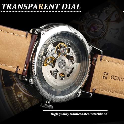 FORSINING Men's Automatic Watch with Mechanical Movement, Skeleton Dial and Leather Band
