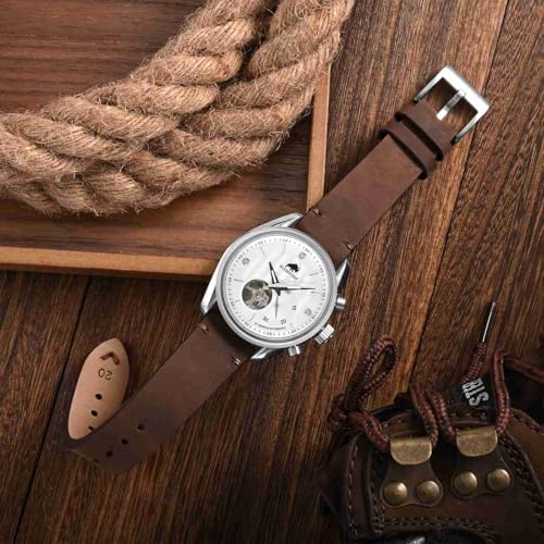 BISONSTRAP Distressed Leather Watch Strap, Watch Replacement Bands for Men, Quick Release Spring Bars, 22mm, Coffee Brown (Black Buckle)