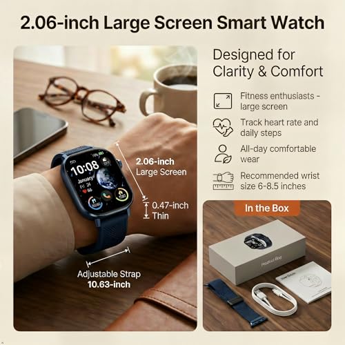 moutarlier 2026 Distance & Pace GPS Running Watch for Runners - Call & Text, AMOLED Large Screen, 50m Waterproof Swimming, Calorie & Step Counter, 2 Bands, Long Battery, for Seniors Men Women（Blue）