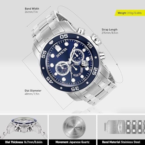 Invicta Men's 0070 "Pro Diver Collection" Stainless Steel and Blue Dial Watch