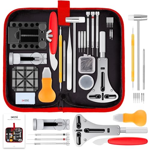 XOOL 151 PCS Professional Watch Repair Tool Kit, Includes Watch Battery Change Kit, Watch Case Opener, Link Remover, Spring Bar Tools, Screwdrivers, and Portable Carrying Case with Instruction Manual