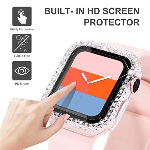 KADES Bling Case for Apple Watch 41mm with Built-in Screen Protector, Sparkling Rhinestone Protective Cover Compatible with Apple Watch Series 9 8 7 (41mm, Clear)