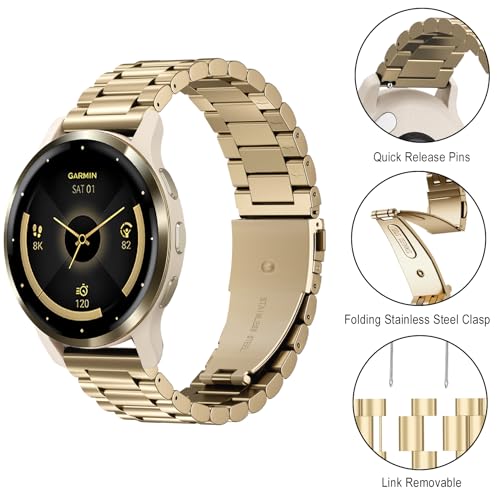 Compatible with Garmin Venu 3S Watch Band/Venu 4 41mm/Venu 2S, 18mm Stainless Steel 2 Pack Metal and Mesh Bracelet Strap Wristband for Forerunner 255S/265S/Vivoactive 4S/Move 3S Women Men Accessory