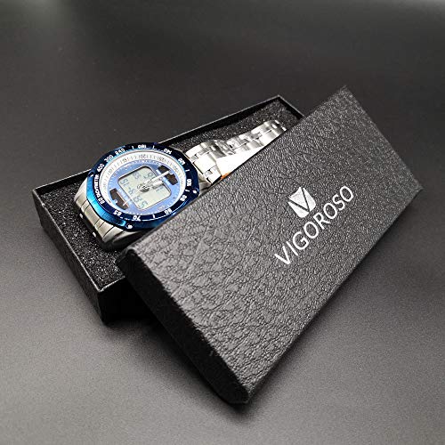 VIGOROSO Men's Solar Powered Quartz Stainless Steel Analog Digital Sport Wrist Watch