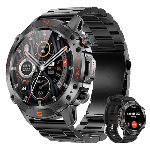WalkerFit Smart Watch for Men (Answer/Make Call), 1.43" AMOLED 5ATM Waterproof Fitness Tracker with 178+ Sports Modes, Heart Rate/SpO2/Sleep Monitor, with Extra Silicone Band, for Android iPhone