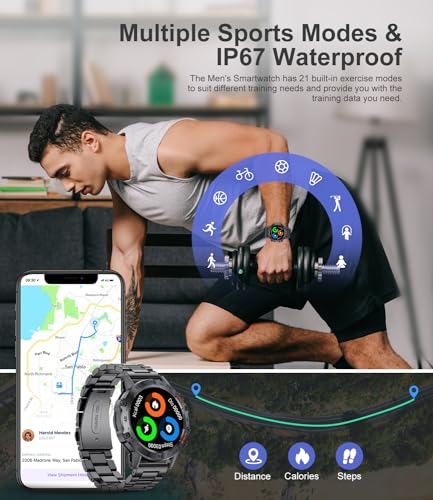 SUNKTA Military Smart Watch for Men(Answer/Dial Calls),100 Sports Modes, 5ATM Waterproof Fitness Watch with Heart Rate/SpO2/Blood Pressure for Android and iOS,1.39''HD DIY Screen Smartwatch Black