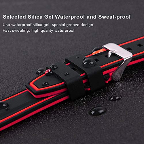 Narako Silicone Watch Bands Divers Model Replacement Rubber Watch Strap 20mm 22mm 24mm 26mm Waterproof Line Bicolor Silver Buckle for Men and Women Sport (22mm, Red)