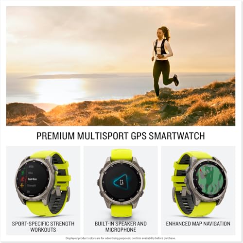 Garmin fēnix® 8 – 47 mm, Solar, Sapphire, Premium Multisport GPS Smartwatch, Long-Lasting Battery Life, Dive-Rated, Built-in LED Flashlight, Titanium with Amp Yellow/Graphite Band