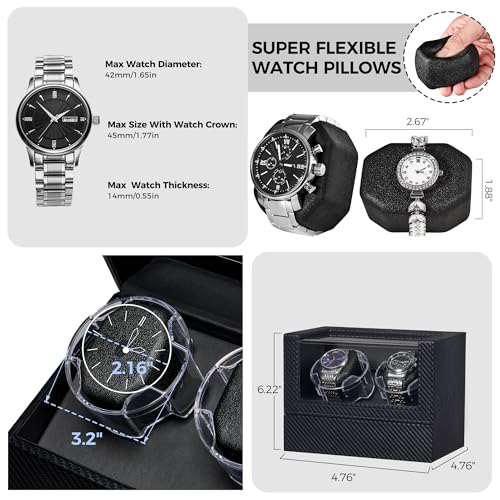 ANWBROAD Watch Winder for Automatic Watches, Double Automatic Watch Winder Box with Quiet Japanese Motor, 4 Modes Dual Watch Winder wIth LED Light, Type-C Adapter, UJWW016C
