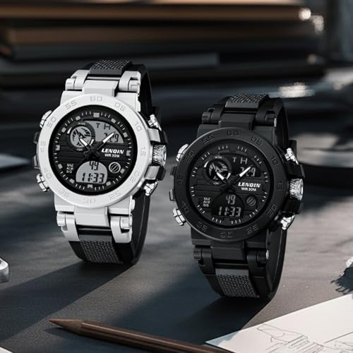 LN LENQIN Mens Watches Digital Military Watch for Men Stopwatch Army Survival Tactical Sports Outdoor Big Face Waterproof Men's Wrist Watches with LED Backlight/Timer/Alarm/Date (Black)