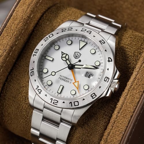 watchdives GMT Automatic Watch WD1993 Dual Time Zone Dive Wristwatch 40mm Sapphire Crystal 100M Waterproof Watches for Men (White)
