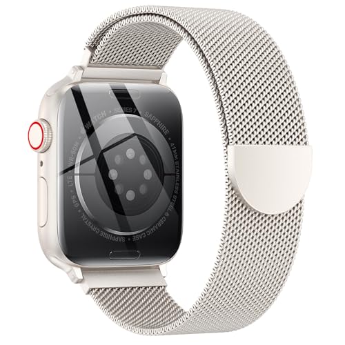 Original Stainless Steel Milanese Loop Compatible with Apple Watch Band 38mm 40mm 41mm 42mm 44mm 45mm 49mm, Magnetic Clasp Replacement Band for iwatch Series 9, Ultra 2/Ultra, SE/SE 2nd Generation, 8 7 6 5 4 3 2 1, Women & Men Watch Bands for iWatch (Star