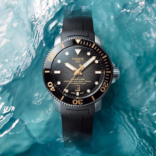 Tissot Mens Tissot Seastar 2000 Professional Powermatic 80 316L Stainless Steel case Automatic Watch, Black, Rubber, 22 (T1206071744101)