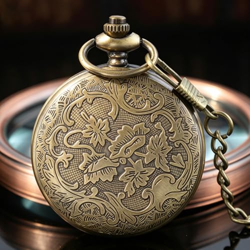 Tiong Pocket Watch Engraved Cowboy Arabic Numerals Quartz with Chain Gifts