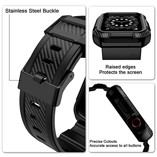 OROBAY Rugged Band Compatible with Apple Watch Band 45mm/44mm/42mm with Case, Shockproof Strap for iWatch SE3 SE2 SE Series 9/8/7/6/5/4/3/2/1 with Bumper Case Cover Men Women, Matte Black