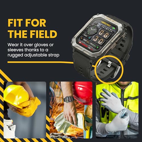 Hard Hat Watches - Rugged Smart Watch for Men, Original Smartwatch, Waterproof Smart Watch for Construction Work Men, with Fitness Trackers, Heart Rate Monitor, IP68, Pedometer, Workout Modes & More