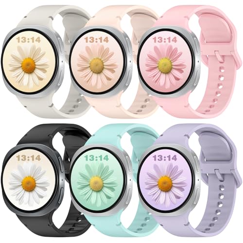 BandRain 6 Pack Sport Bands Compatible with Samsung Galaxy Watch 8 Band 40mm 44mm/Galaxy Watch 8 Classic 46mm, Waterproof Soft Silicone Strap Wristband for Galaxy Watch 8/8 Classic 2025 Women Men (6 Pack-Black+Pink+Mint Green+Purple+Sand Pink+Starlight)