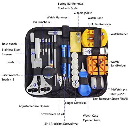 Zhjdongtuo 196PCS Watch Repair Kit, Watch Battery Replacement Tool Kit, Watch Link Removal Tool Kit,Watch Tool Kit with Carrying Case and Instruction Manual