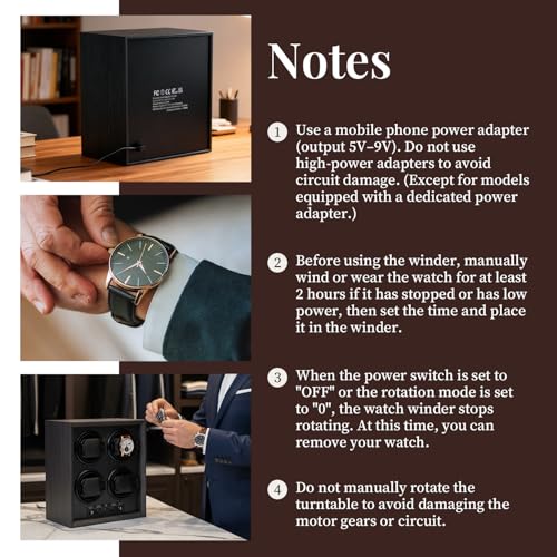 Mcbazel Watch Winder for 4 Automatic Watches, 5 Rotation Modes Watch Box Case with Super Quiet Motor, Ideal Gift for Men, Beloved, Women, Father - Ebony Pattern