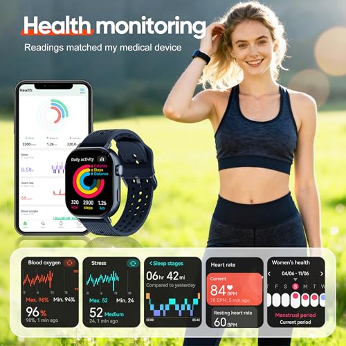moutarlier 2026 Distance & Pace GPS Running Watch for Runners - Call & Text, AMOLED Large Screen, 50m Waterproof Swimming, Calorie & Step Counter, 2 Bands, Long Battery, for Seniors Men Women（Blue）