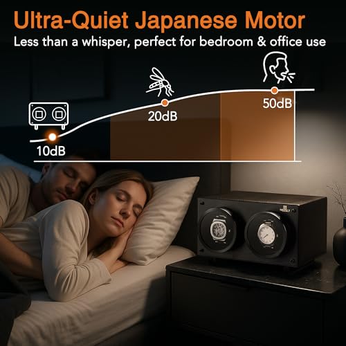 MOZSLY Double Watch Winder for Automatic Watches with Quiet Motor 12 Rotation Mode Setting AC Adapter or Battery Powered PU Leather Full Black