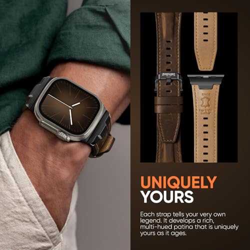 Suitisbest Leather Bands Compatible for Apple Watch Ultra Band 49mm 46mm 45mm 44mm 42mm, Genuine Leather Replacement Strap for iWatch Series 11 10 9 8 7 6 5 4 3 2 1, SE 3 2 1, Ultra 3 2 1