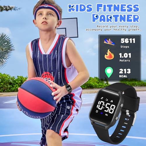 Timever Kids Digital Watches for Boys Girls, Sports Watch with Fitness Tracker, Pedometer, Alarm Clocks, Stopwatch, No App Needed Waterproof Kids Watch, Gift for Teens Student Girls Boys Ages 5-14